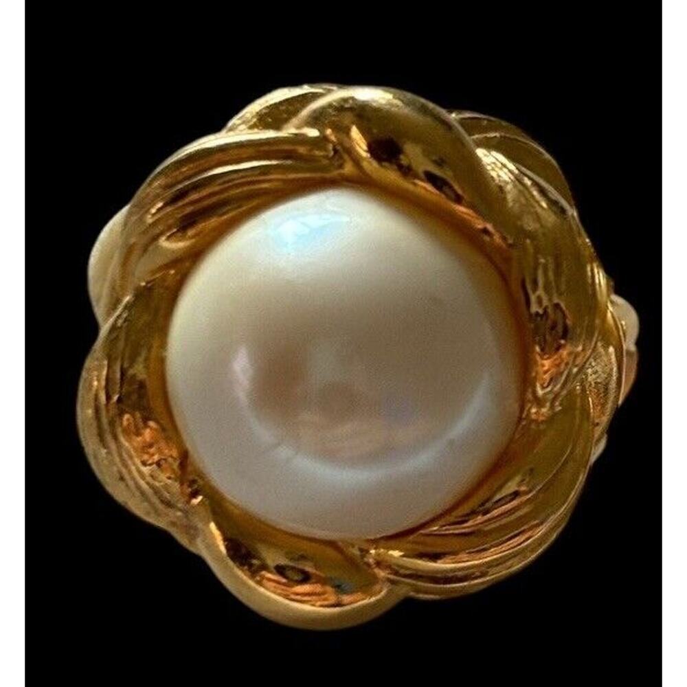 Braided Brushed Gold Tone Framed Pearl Clip On Earrings with Cushion Backs - Picture 3 of 7